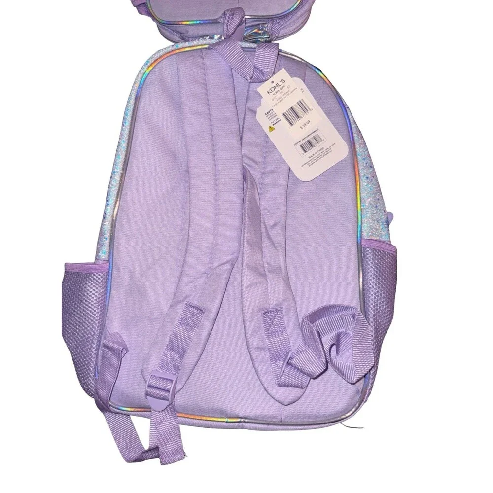 Purple Glitter Backpack & lunch Bag Girls School Bag Iridescent Chevron New